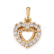 Brass Micro Pave Clear Cubic Zirconia Charms, Heart, Real 18K Gold Plated, 12.1x10.6x2.1mm, Hole: 4.5x2mm(KK-I674-15G)