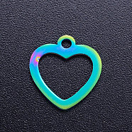 Ion Plating(IP) 201 Stainless Steel Open Heart Charms, Hollow, Rainbow Color, 12.5x12x1mm, Hole: 1.5mm(STAS-Q201-JN174)