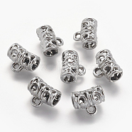 Alloy Tube Bails, Loop Bails, Bail Beads, Long-Lasting Plated, Tube, Silver Color Plated, 12x9x6mm, Hole: 1mm, Inner Diameter: 4mm(PALLOY-J219-033S-AAA)