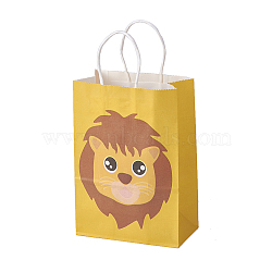 kraft Paper Bags, with Handles, Gift Bags, Shopping Bags, Rectangle, Lion, Yellow, 21.3x14.9x8cm(CARB-F005-01B)