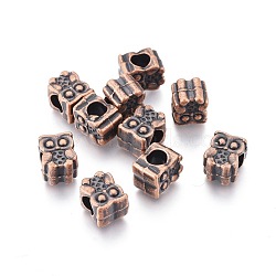 Alloy European Beads, Long-Lasting Plated, Large Hole Owl Beads, Nickel Free, Red Copper, 11.5x9x8mm, Hole: 5mm(MPDL-E026-01R-NF)