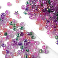 8/0 Glass Seed Beads, Round Hole, Round, Transparent Inside Colours Rainbow & Luster, Mixed Color, 8/0, 3~3.5x2~3mm, Hole: 0.8mm, about 15000pcs/bag, about 450g/bag(SEED-R051-02B-01)