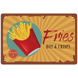 Tinplate Sign Poster, Horizontal, for Home Wall Decoration, Rectangle with Word Fries, Food Pattern, 200x300x0.5mm(AJEW-WH0157-410)