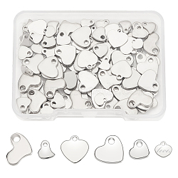 Elite 120Pcs 6 Styles 201 Stainless Steel Charms, Stamping Blank Tag, Heart, Stainless Steel Color, 5.64~10x5.68~11.5x0.61~1.5mm, Hole: 1~2mm, 20pcs/style(STAS-PH0005-61)