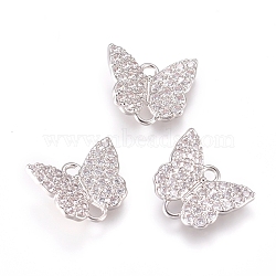 Brass Micro Pave Cubic Zirconia Links, Butterfly, Clear, Platinum, 8x10x2.5mm, Hole: 1.2mm and 1mm(ZIRC-L070-80P)