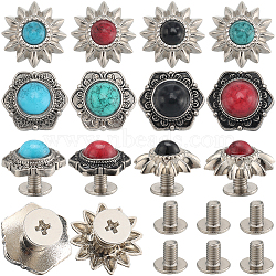 24 Sets 8 Style Alloy Buttons, with Synthetic Turquoise and Iron Screws, for Purse, Bags, Leather Crafts Decoration, Flower, Mixed Color, 13x11.5x6.5mm, Hole: 2.5mm, 3 sets/style(FIND-CP0001-85)