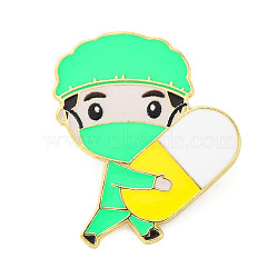 Medical Series Enamel Pins, Alloy Brooches for Backpack Clothes, Doctor with Pill, 35x30mm(JEWB-E039-02LG-05)