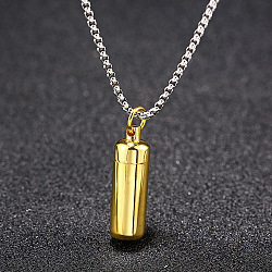 316L Stainless Steel Pill Shape Urn Ashes Pendant Necklace with Box Chains, Memorial Jewelry for Men Women, Golden, 23.62 inch(60cm)(BOTT-PW0001-012G)