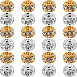 40Pcs 2 Colors Brass Spacer Beads, with Crystal Rhinestone, Rondelle, Platinum & Golden, 10mm, Hole: 2.6mm, 20pcs/color(KK-SC0003-97)
