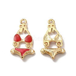 Alloy Enamel Pandants, Lead Free & Cadmium Free, Light Gold, Bikini Charm, Red, 25x13.5x4mm, Hole: 1.6mm(ENAM-K067-48KCG-02)