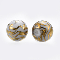 Electroplate Glass Beads, Round with Ripple, Gold, 8mm, Hole: 1mm, 300pcs/bag(EGLA-S173-06G)