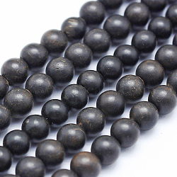 Natural Ebony Wood Beads Strands, Round, Dyed, 6mm, Hole: 1mm, about 64pcs/strand, 15.7 inch(40cm)(WOOD-P011-03-6mm)