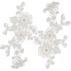 3D Flower Polyester Embroidery Sew on Appliques, with Plastic Sequins, Sewing Craft Decoration for Wedding Dress, Cheongsam, White, 280x150mm(PATC-WH0012-33B)