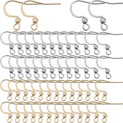 160Pcs 2 Colors 304 Stainless Steel Flat Earring Hooks, French Hooks with Ball and Horizontal Loop, Real Gold Plated & Stainless Steel Color, 15~17x18mm, Hole: 2mm, 21 Gauge, Pin: 0.7mm, 80Pcs/color(STAS-SC0006-77)