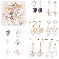 DIY Flower Drop Earring Making Kit, Including Natural Shell Pendants, Alloy Cabochons & Pendants, Brass & Iron Stud Earring Findings & Hooks, Plastic Pearl Beads, Platinum & Golden, 6~28x6~19x0.6~9mm, Hole: 1~3mm(DIY-SZ0009-77)