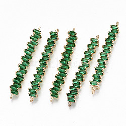 Brass Micro Pave Cubic Zirconia Links Connectors, Light Gold, Long-Lasting Plated, Cadmium Free & Lead Free, Rectangle, Green, 45x6.5x2.5mm, Hole: 1.2mm(KK-S359-075C-RS)