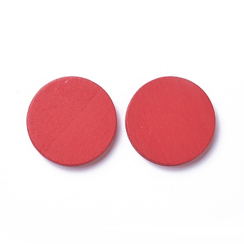 Wood Cabochons, Dyed, Flat Round, Red, 40x5mm