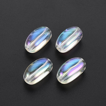 Transparent Acrylic Beads, AB color Plated, Oval, Clear AB, 18x10.5x9.5mm, Hole: 2mm