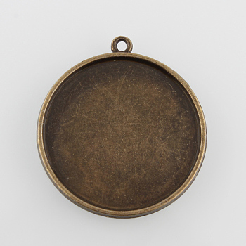 Vintage Flat Round Alloy Pendant Cabochon Settings, Double-sided Tray, Cadmium Free & Nickel Free & Lead Free, Antique Bronze, Tray: 30mm, 37x33x3mm, Hole: 1.5mm, about 215pcs/kg