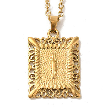 201 Stainless Steel Cable Chain Rectangle with Letter Pendant Necklaces, Golden, Letter I, 19.96 inch(50.7cm)