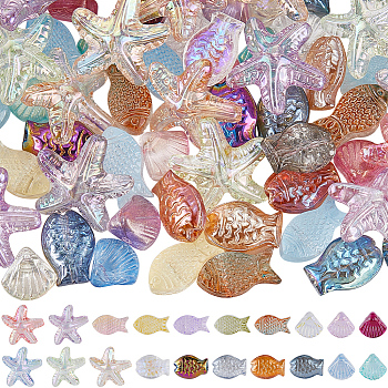 120Pcs 4 Styles Transparent Glass Beads, Mixed Shapes, Mixed Color, 10~19x8~20x5~9mm, Hole: 1~1.6mm, 30pcs/style