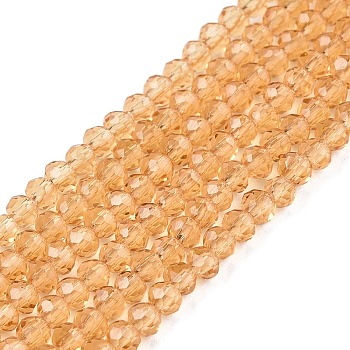 Glass Beads Strands, Faceted, Rondelle, Goldenrod, 2.3~2.7x2mm, Hole: 0.4mm, about 150~155pcs/strand, 12.60~12.99 inch(32~33cm)