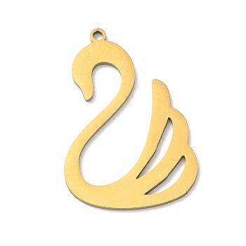201 Stainless Steel Pendants, Swan Charms, Laser Cut, Golden, 29.5x20x1.5mm, Hole: 1.4mm