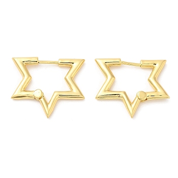 Rack Plating Brass Star Hoop Earrings for Women, Long-Lasting Plated, Lead Free & Cadmium Free, Real 18K Gold Plated, 21x24x2.5mm
