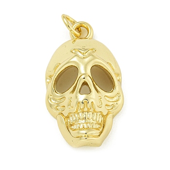 Halloween Theme Rack Plating Brass Pendants, Long-Lasting Plated, Lead Free & Cadmium Free, Skull Charm, Real 18K Gold Plated, 26x14.5x9mm, Hole: 3.5mm