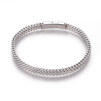 304 Stainless Steel Mesh Bracelets, with Bayonet Clasps, Stainless Steel Color, 8-5/8 inch(22cm), 6x3.5mm