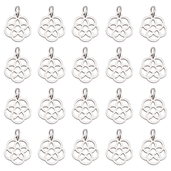 304 Stainless Steel Pendants, Flower, Stainless Steel Color, 13x12x1.1mm, Hole: 3mm, 20pcs/box