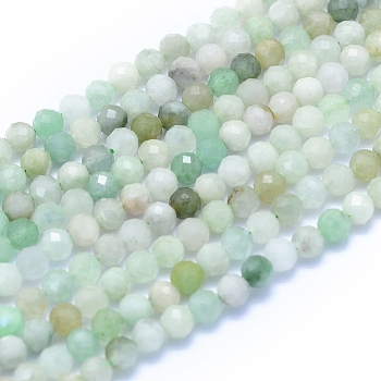Natural Myanmar Jade/Burmese Jade Beads Strands, Faceted, Round, 4mm, Hole: 0.6mm, about 101pcs/strand, 15.35 inch(39cm)
