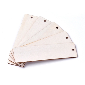 Unfinished Blank Poplar Wood Big Pendants, Rectangle, for Jewelry Making, Floral White, 120x31.5x2.5mm, Hole: 4mm
