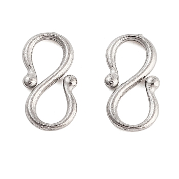 Non-Tarnish 304 Stainless Steel S-Hook Clasps, Stainless Steel Color, 9x4.5x1mm