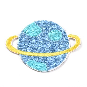 Computerized Embroidery Cloth Self Adhesive Patches, Stick On Patch, Costume Accessories, Appliques, Planet, Blue, 38x51.5x1.5mm