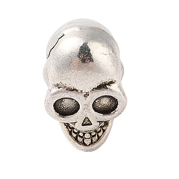 Tibetan Style Alloy European Beads, Lead Free & Cadmium Free, Large Hole Beads, Skull, Antique Silver, 12x7x8mm, Hole: 4.7mm