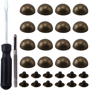20 Bags Alloy Studs Rivets, Screw Back, Half Round, 1Pc Iron Flat Head Screwdriver, 1Pc Leather Tools, Antique Bronze, 15x8mm