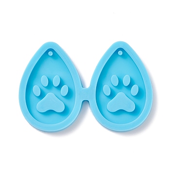 DIY Pendant Silicone Molds, Resin Casting Molds, Clay Craft Mold Tools, Teardrop with Dog Paw Prints, Deep Sky Blue, 42x61x4mm, Hole: 1mm, Inner Diameter: 36x23mm