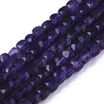 Natural Amethyst Beads Strands, Faceted, Cube, 4~4.5x4~4.5x4~4.5mm, Hole: 0.8mm, about 100pcs/strand, 15.35 inch(39cm)