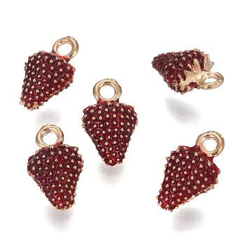 Alloy Enamel Pendants, Strawberry, Light Gold, Red, 16x9.5x7mm, Hole: 2mm