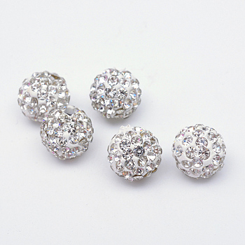 Polymer Clay Pave Rhinestone Beads, Disco Ball Beads, Crystal, PP15(2.1~2.2mm), 6 Rows Rhinestone, 12mm, Hole: 1.5mm
