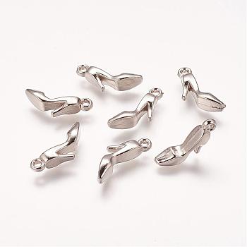 CCB Plastic Pendants, High Heel-Shoe Charms, Platinum Color, 23.5mm long, 5mm wide, 4mm thick, hole: 2mm