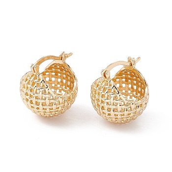 Brass Woven Basket Shape Hoop Earrings for Women, Light Gold, 19x18x17.5mm, Pin: 0.8x1mm