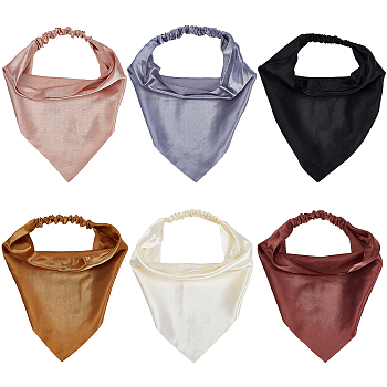6Pcs 6 Colors Elastic Satin Hair Scarf Headband, Triangle Bandana Hair Accessories for Girls Women, Mixed Color, 270x20~210x0.1~2mm, 1pc/color