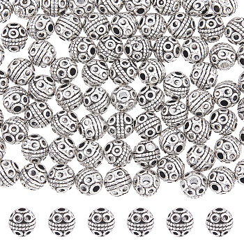 80Pcs Tibetan Style Alloy Beads, Round, Cadmium Free & Lead Free, Antique Silver, 8x8mm, Hole: 2mm