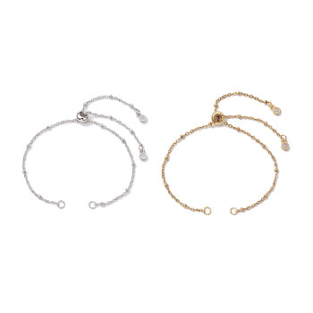 2Pcs 2 Colors 304 Stainless Steel Satellite Chain Bracelet Slider Making, Golden & Stainless Steel Color, 10-1/4 inch(26cm), 1pc/color