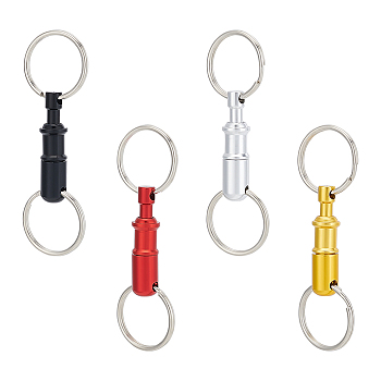 4Pcs 4 Colors Aluminum Quick Release Keychain, Detachable Pull Apart Snap Keychain, for Lock Car Key Holder with Two Key Rings, Mixed Color, 8cm, 1pc/color
