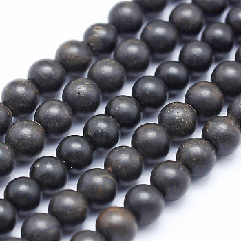 Natural Ebony Wood Beads Strands, Round, Dyed, 6mm, Hole: 1mm, about 64pcs/strand, 15.7 inch(40cm)