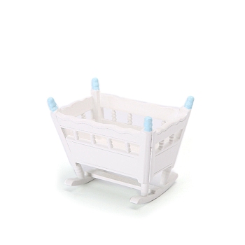 Wooden Cradle Miniature Ornaments, Micro Landscape Home Dollhouse Accessories, Cyan, 70x60x95mm