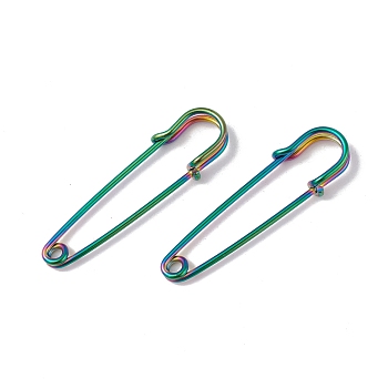 Ion Plating(IP) 304 Stainless Steel Safety Pins Brooch Findings, Kilt Pins for Lapel Pin Making, Rainbow Color, 50.5x14x5.5mm